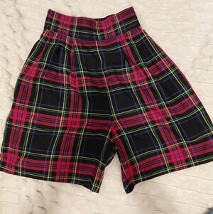 80s Plaid Elastic Band Shorts Early Warning Paper Tag